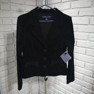 NWT Bandolinoblu Denim Ladies Size Small Black Corduroy 3 Button Closure Jacket